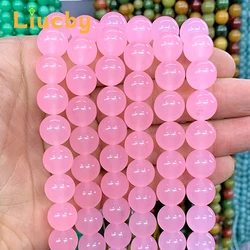 Natural stone Pink Chalcedony Jades Smooth Round Beads For Jewelry Making DIY Necklace Accessories 15