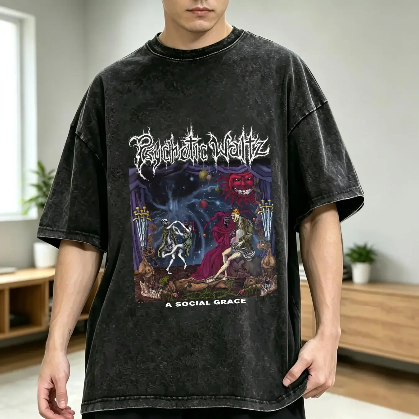 washed T Shirt PSYCHOTIC WALTZ A SOCIAL GRACE 1990 NEW BLACK long or short sleeves vintage Washed Breathable