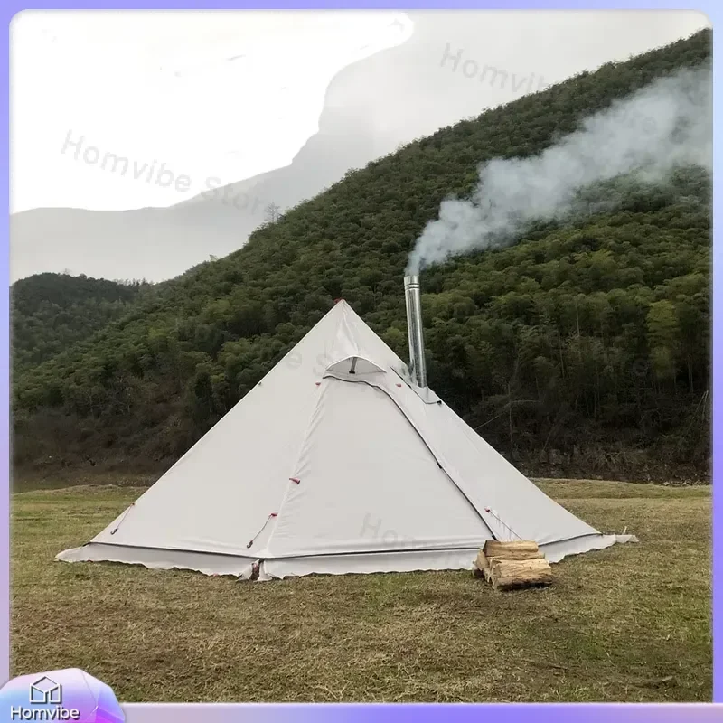 Ultralight Aluminum Pyramid Tent Waterproof Winter Camping Shelter with Stove Chimney Hole Large Space for Outdoor Hiking