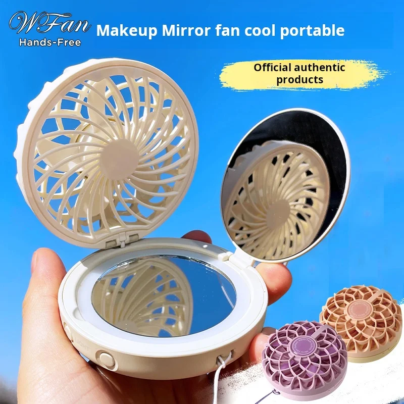 Wfan Cosmetic Mirror Fan Small Handheld Portable Student With Mirror Mute Mini Halter Fan Hand-held