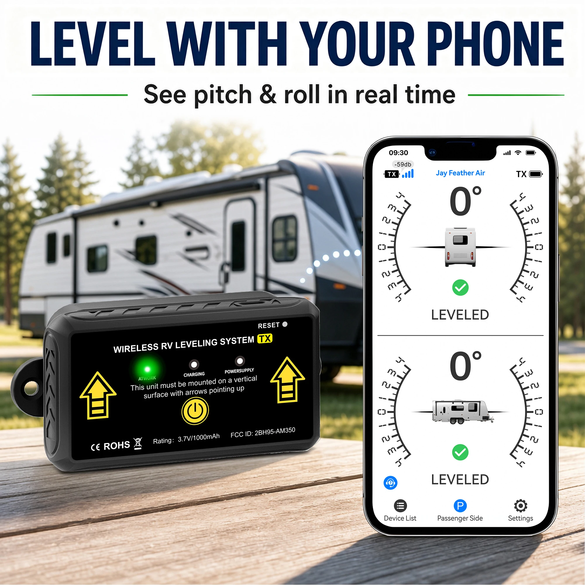 Wireless RV Leveling System AM350-X Bluetooth Caravan Levelling System App Real-Time Pitch Roll for Motorhome Camper Trailer