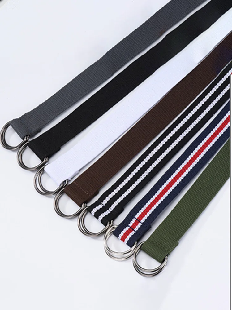 Unisex-Canvasgürtel, klassische D-Schnalle, Doppelschlaufenschnalle, gewebtes Design, vielseitiger universeller Hosengürtel, Outdoor-Nylongürtel – Detail 6