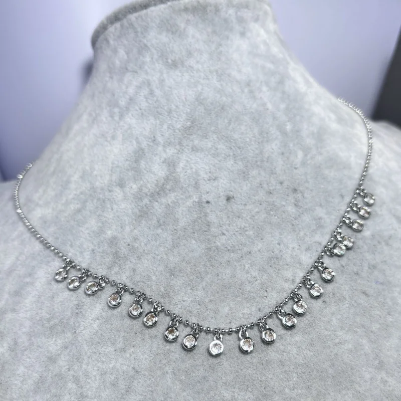 Retro Bubble Diamond Fringed Necklace, Round Bead Chain. Mid-Century Style Layered Jewelry for Ladies' Wedding, High-Quality Ant