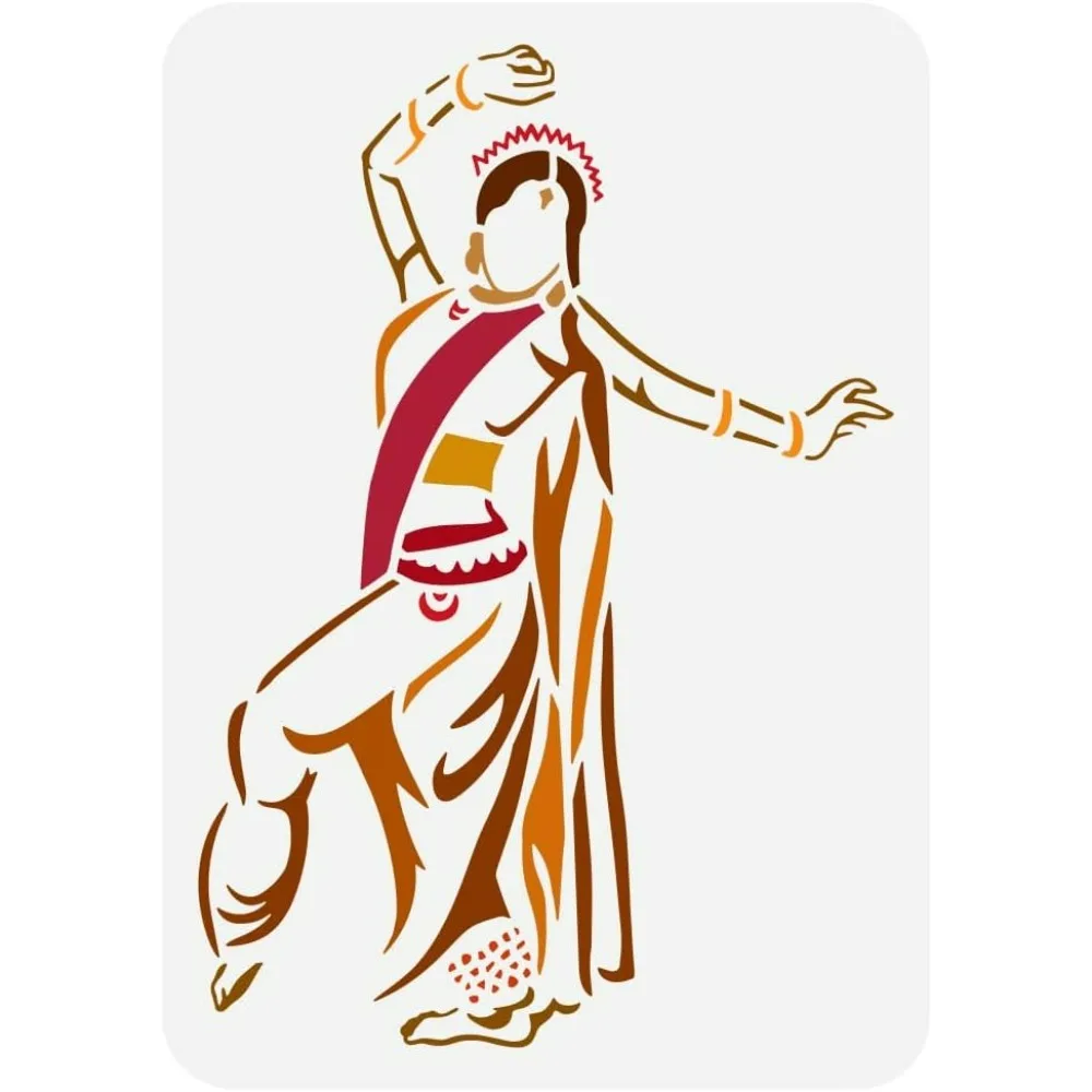 Indian Dance Painting Stencil 8.3x11.7inch Reusable Bharatanatyam Dance Drawing Template Indian Dancer Plastic Stencil