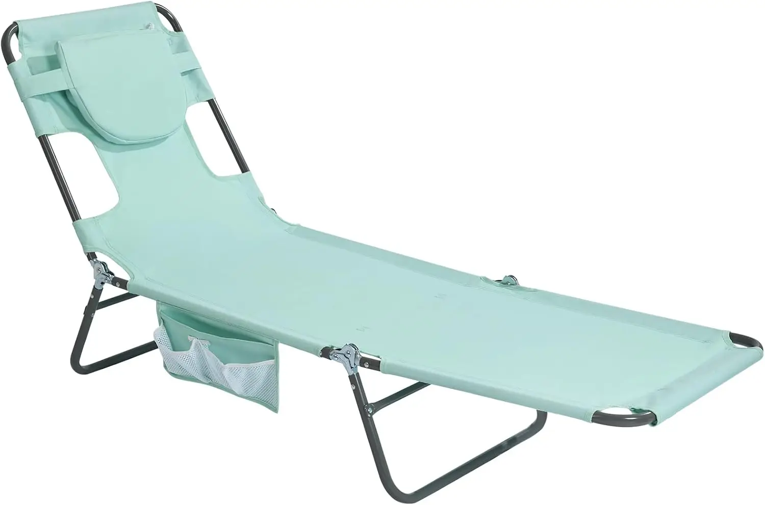 Adult-Size Lounge Beach Chair with Face Opening, Lay-Flat Reclining Tanning Chair for Face-Down Sunning, Portable Folding Outdoor Camping Cot for Poolside, Sunbathing, and Reading