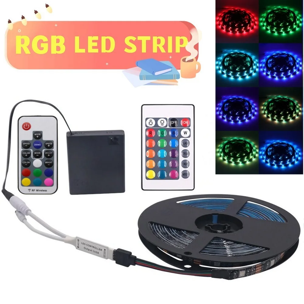 Battery Power RGB LED Strip Light 5V 5050 30LEDs/m Waterproof Tira LED IR RF Remote Control 2835 60LEDs/m Flexible Camping Decor