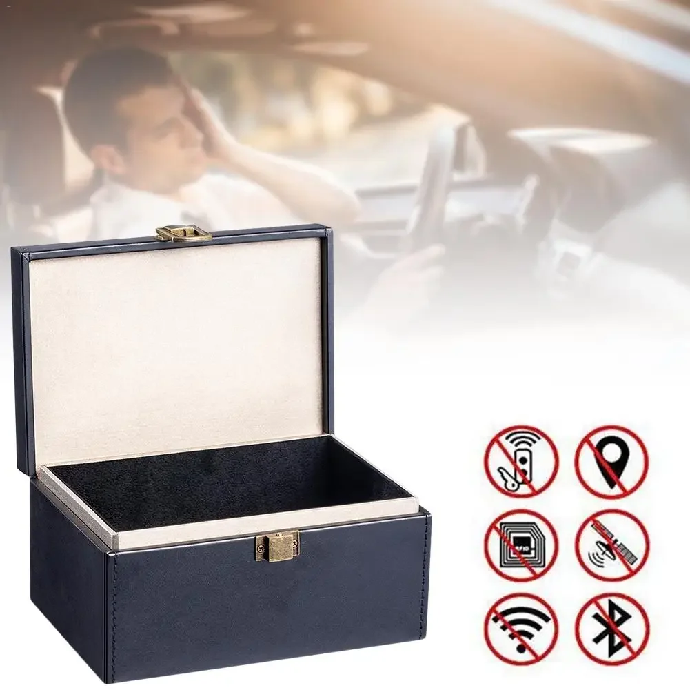 

Car Key Signal Blocker Box Anti-Theft RFID Signal Blocking Bag Faraday Box For Keyless Car Keys Leather Radiation Protection