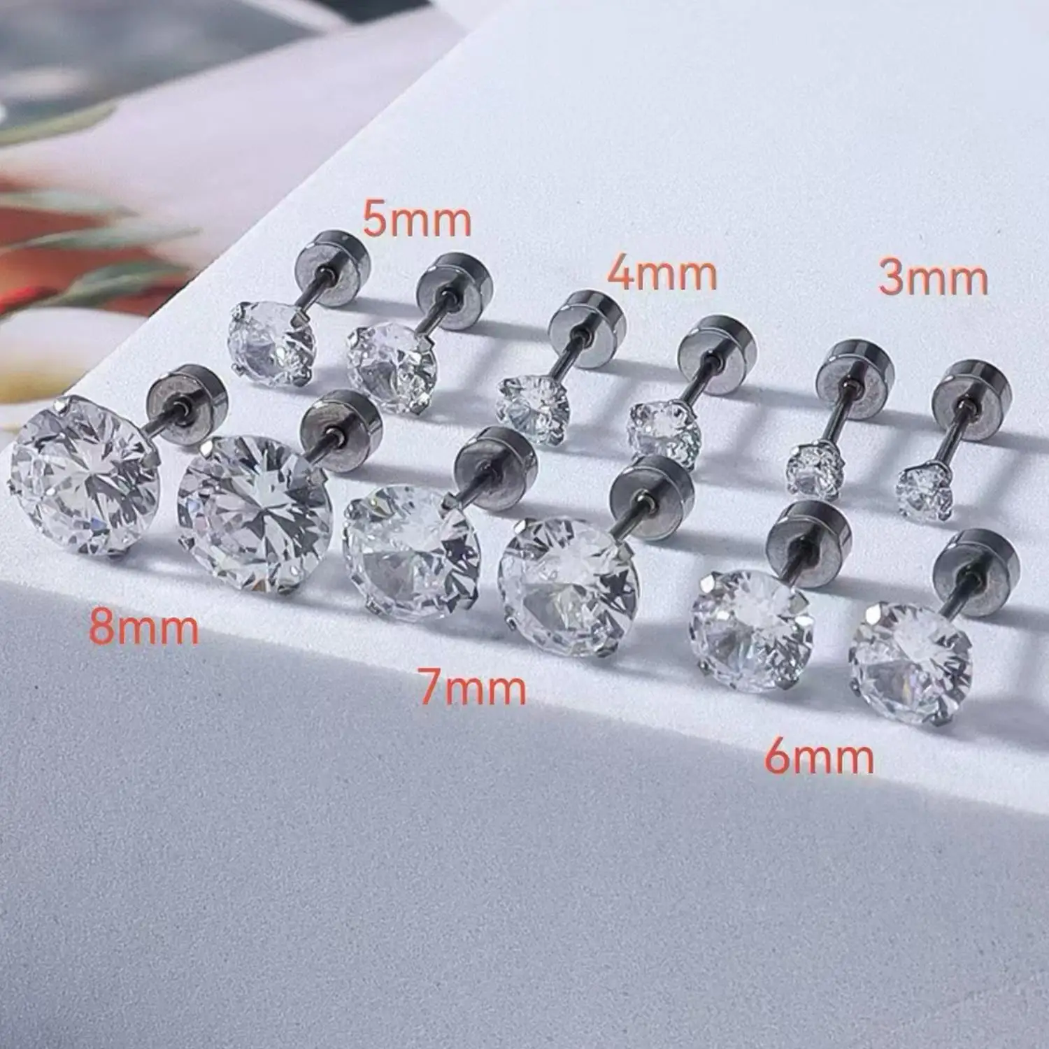 Pendientes de circonita de cristal de acero inoxidable para mujer/hombre, joyería para Piercing de cartílago del trago de 4 puntas, 1 ud.