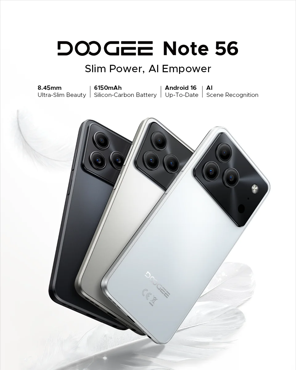 Global Version DOOGEE Note 56 Smartphone Android 16 6150mAh Large Battery 6.56'' 90Hz Display 24GB 64GB Mobile Phone