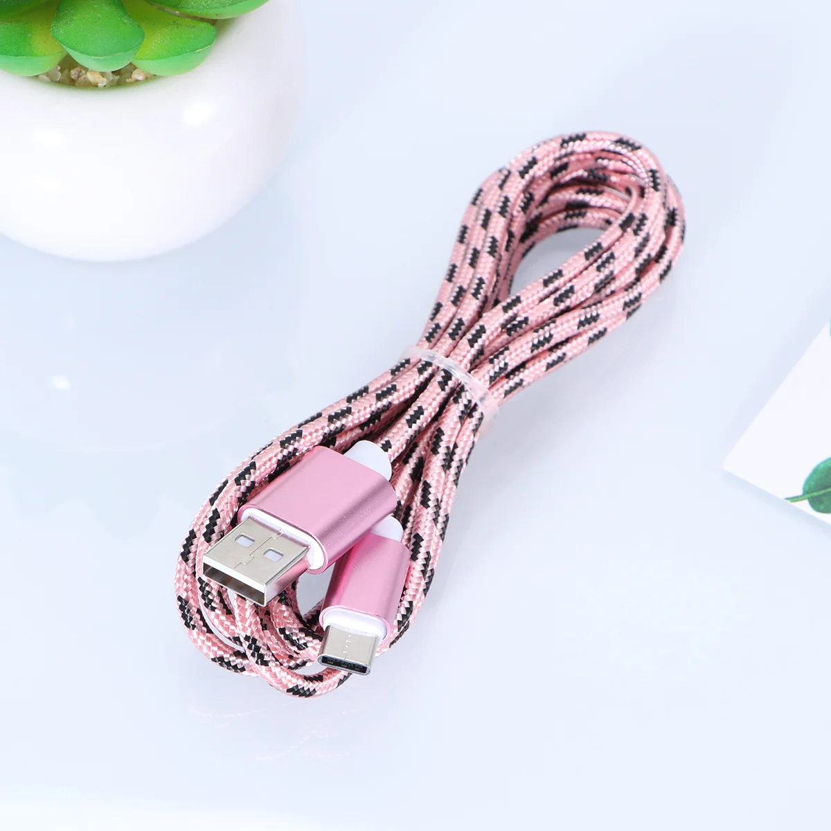 Type-C USB Cable Nylon Braided Fast Charging Rose Sync Cord Compatible Phones Tablets Type C Cable