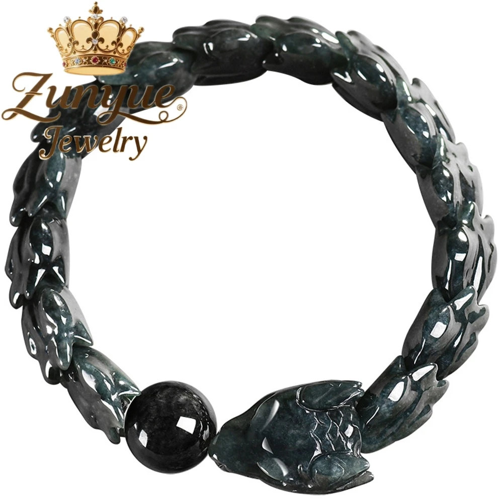 Pulsera de hueso de dragón tipo pollo negro de Jade Natural de grado A, joyería de moda y de alta gama, joyería exquisita Cha