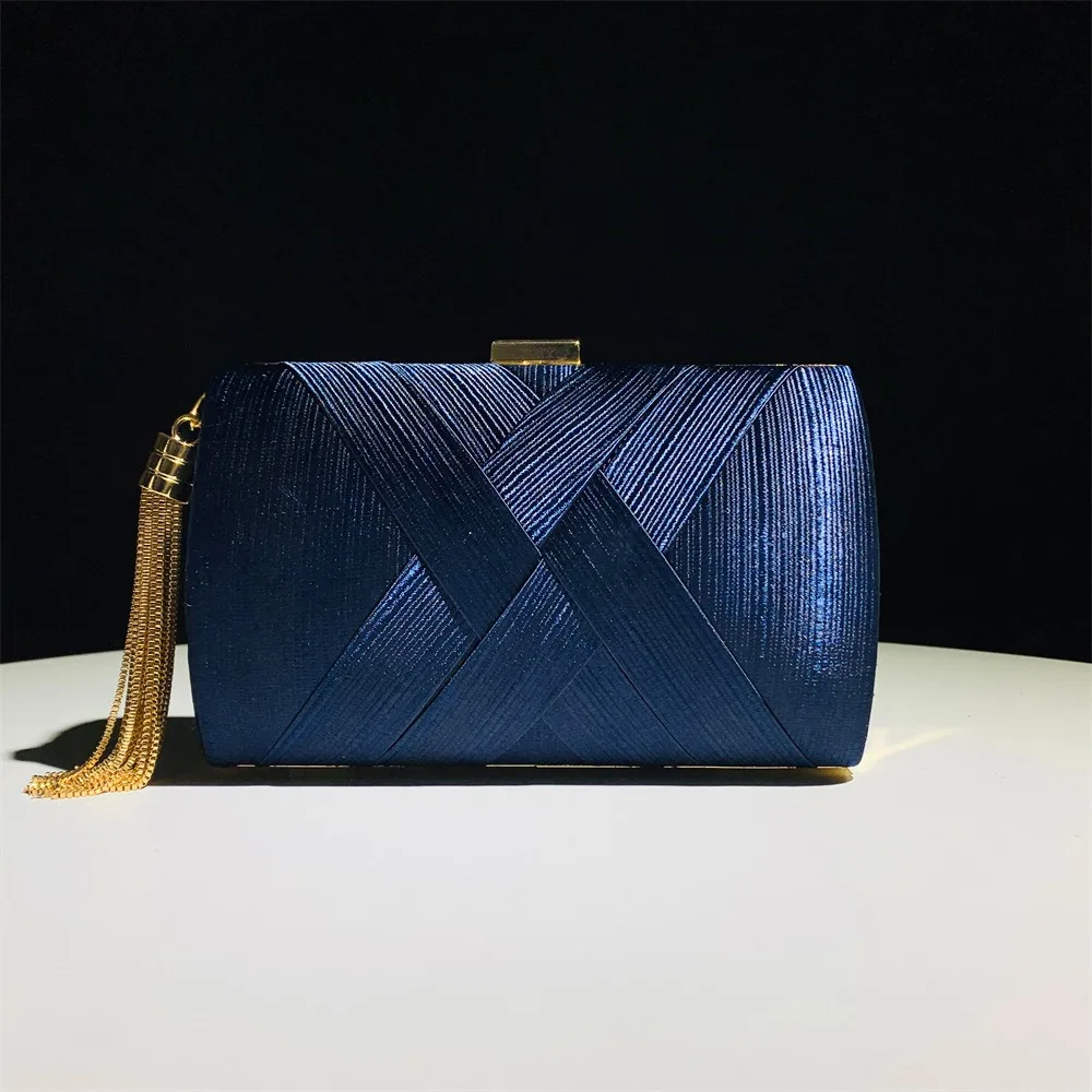 Casual Luxury Silk Fabric Dinner Handbag Chain Tassel Evening Banquet Bag Elegant Hand Hold Bridal Clutch Bag Wedding