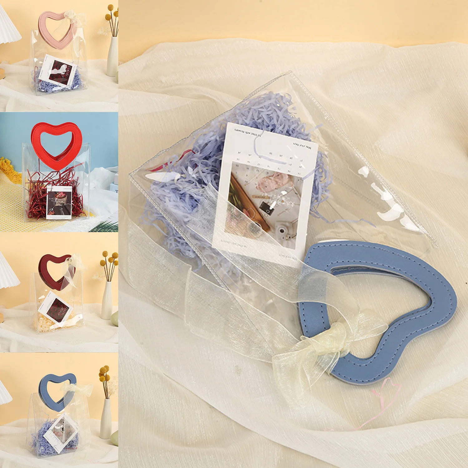 Heart Portable Transparent Pvc Tote Bag Ornament Wedding Candy Gift Bag Valentine'S Day Birthday Party Packaging Box Supplies