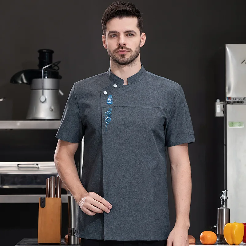 Hotel Restaurant Kitchen Work Uniform Short Sleeve Chef Jacket Bakery Pastry Chef Summer White Kitchen Coat