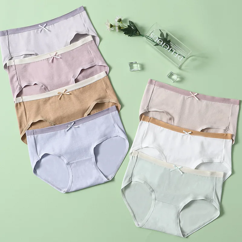 Culottes en coton pour femmes, sous-vêtements respirants, nœud mignon, slips pour filles, sexy, taille basse, culottes douces pour femmes, lingeries féminines, 7 pièces, ensemble