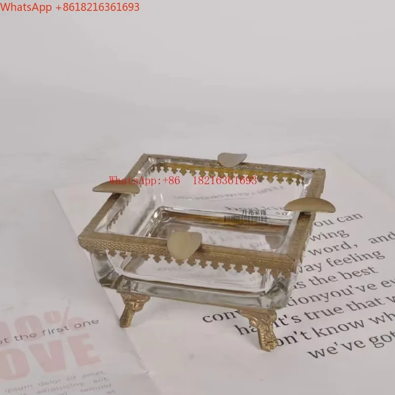 Limited Offer India Imported Brass Glass High-end Luxury American Retro Ashtray Soft Decoration Villa Living Room Coffee Table