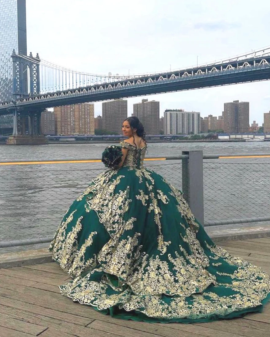 Lorencia-Vestido De baile verde brillante para quinceañera, traje con lentejuelas, Apliques De encaje, dulce 16, 15, cumpleaños, YQD47, 2024