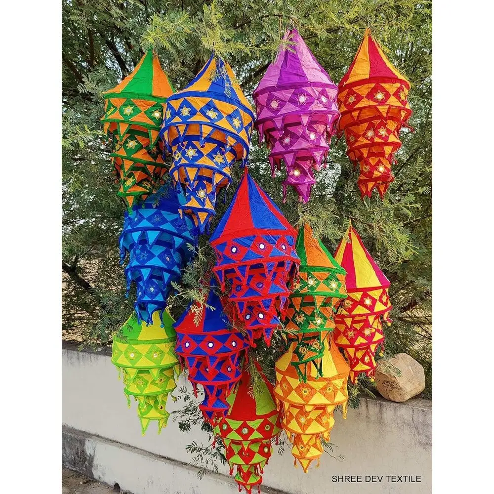 

10 Pc Mix Lot Indian Traditional Cotton Lanterns and Lamp Shade Decor