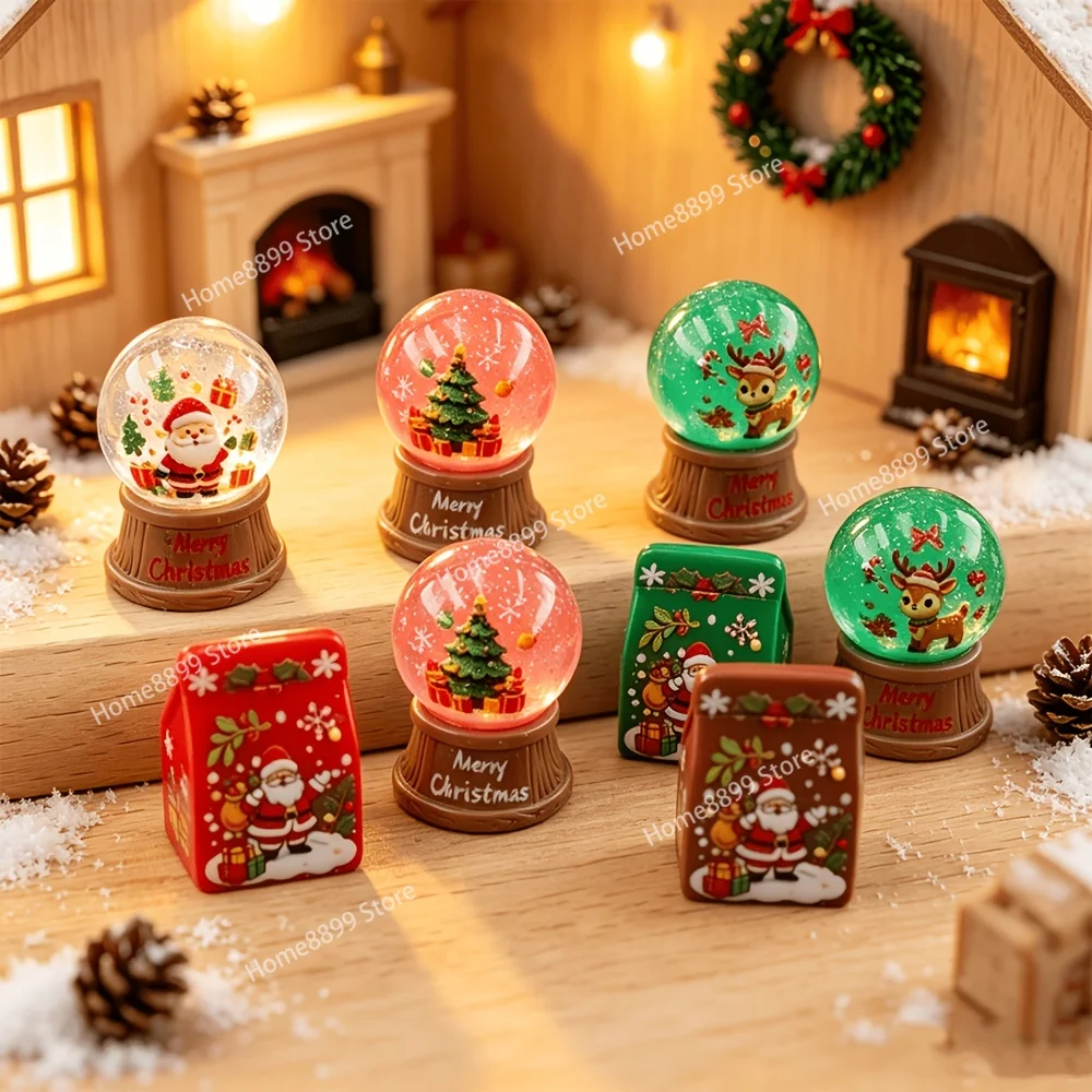 5pcs Christmas Ornaments Reindeer Crystal Balls Gift Boxes Resin Collectible Figurines Micro Scene Decoration Home Party Decor