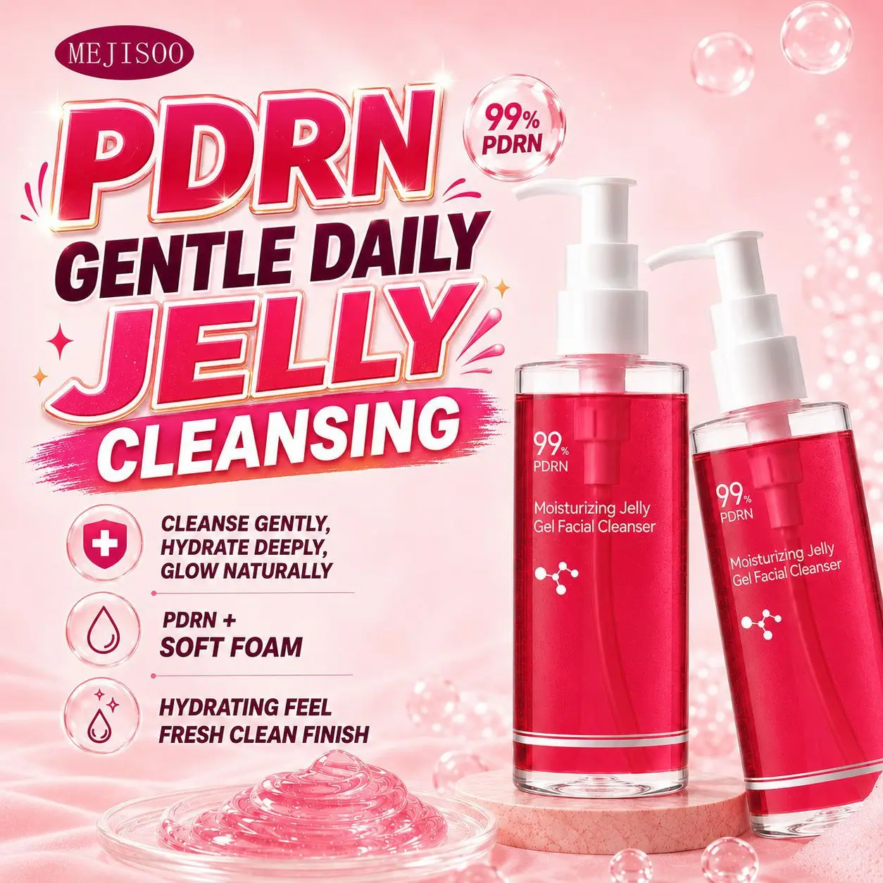 200ml 99% PDRN Jelly Gel Cleanser Moisturizing Gentle Facial Wash Deep Cleansing Boost Skin Radiance Face Cleanser