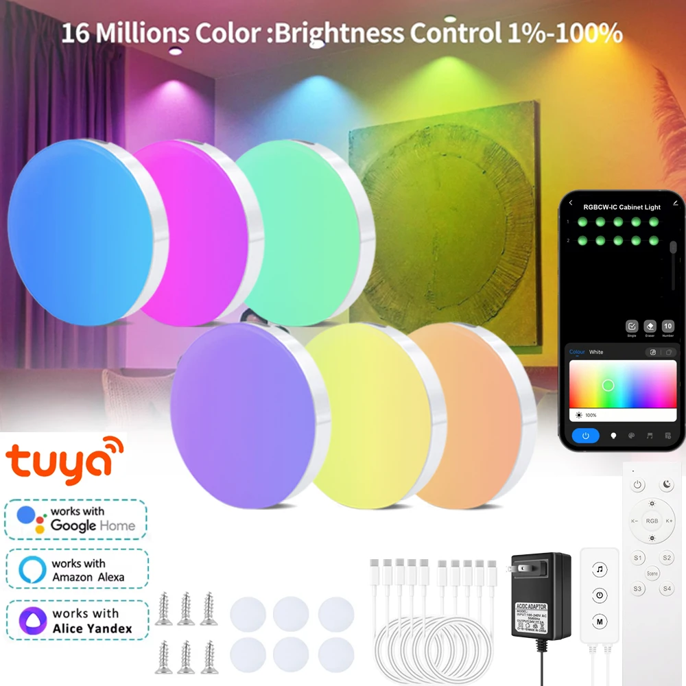 

DC24V Tuya Wifi RGBIC+W+WW Dynamics Dimmable Lamp Under Cabinet Wardrobe Night Lights RF 2.4G Remote/APP/Voice for Alexa Google