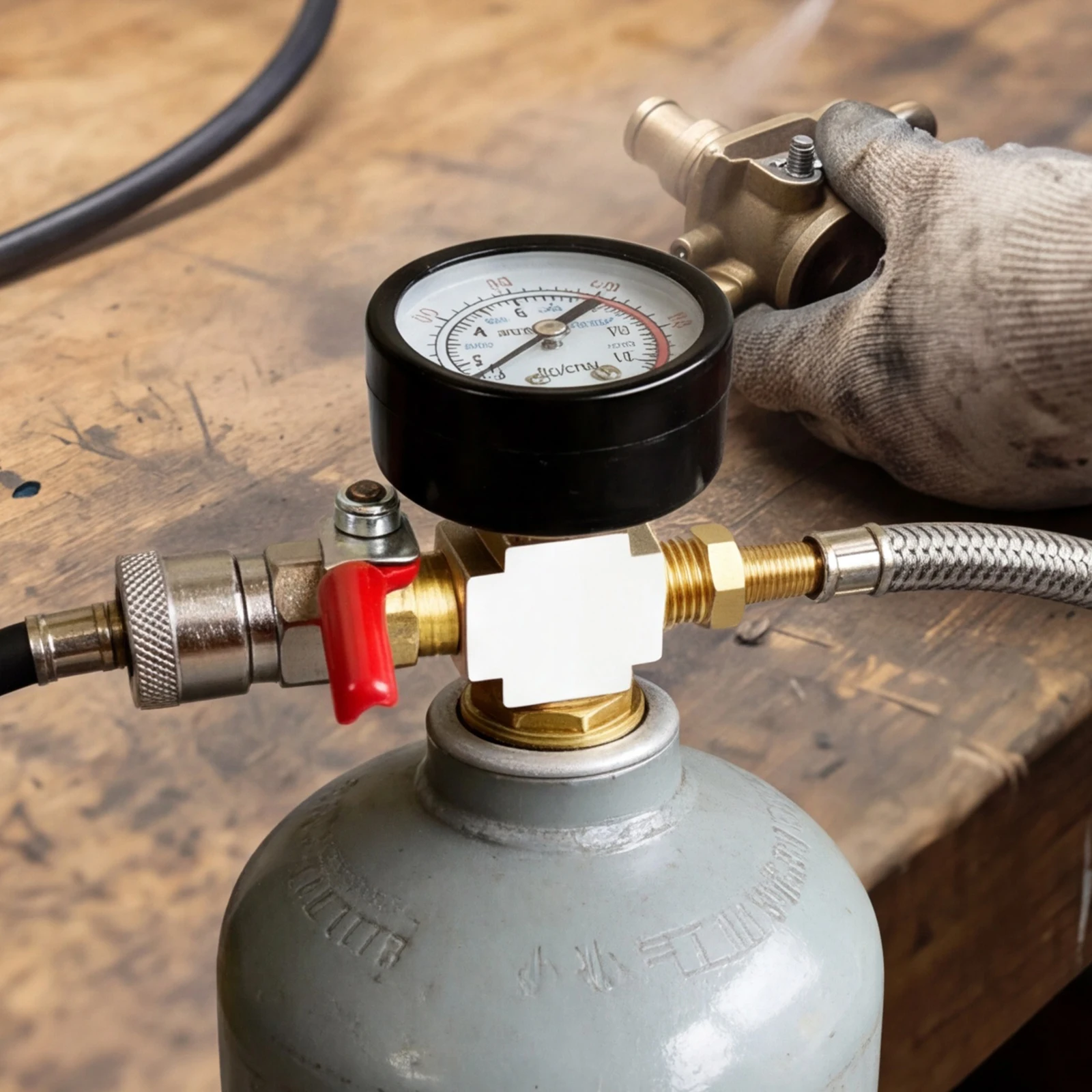 Small Air Tank Pressures Adapter with Gauge Gas Storage Tank Pressures Adapter for Outdoor Nailing/Painting/Tire Inflation