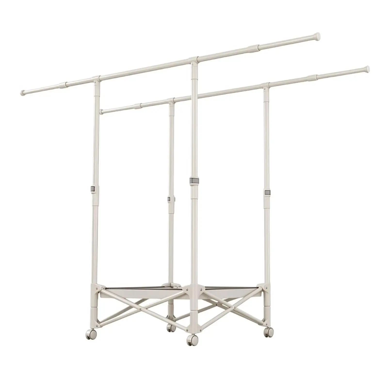 Retractable Drying Rack Floor Standing Double Rod Clothes Airer with Wheels for Balcony Laundry Storage