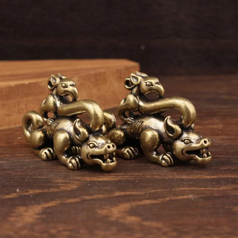 1/2pcs solid brass mythical beast Pixiu pair of ornaments, all-copper small Pixiu copper handle