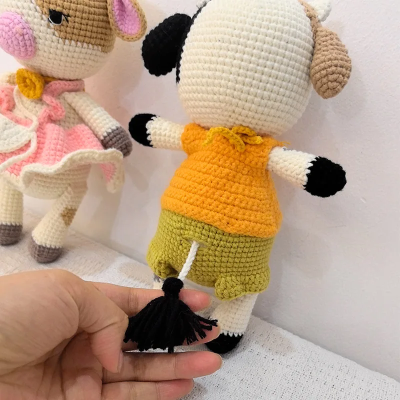 Crochet Plush Cow Dolls Baby Kawaii Stuffed Toys Kids Sleeping Doll for Girls Boys Christmas Birthday Gift Room Decor