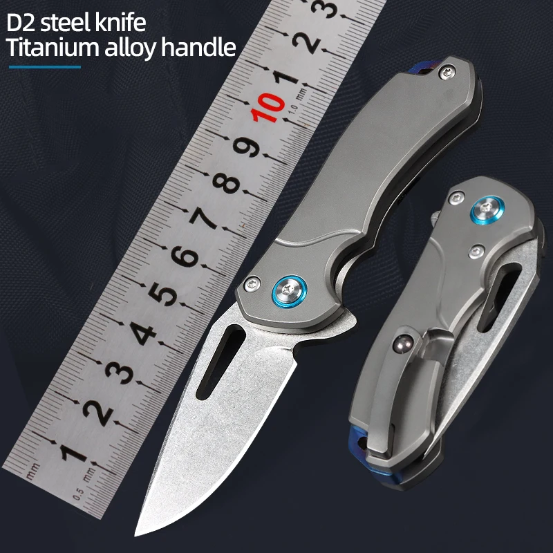 Folding Pocket Knife- Gray Blade with Titanium alloy Handles, for Everyday Carry Outdoor Use Camping, Surviva Hiking