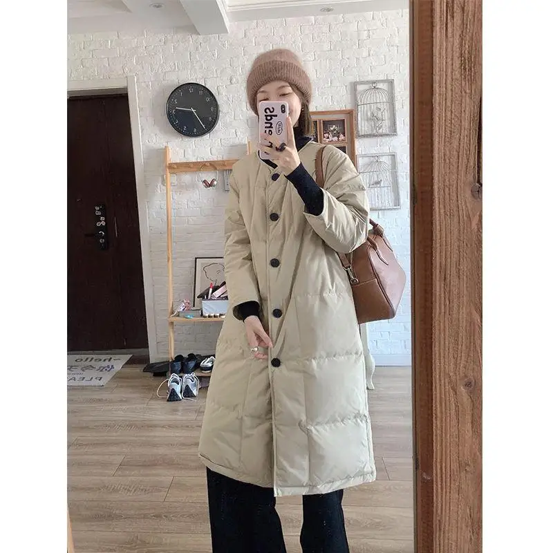 

Женское зимнее пальто Jaet длиной до колена, теплая утягивающая верхняя одежда, свободное покрое круглое пальто в Корейском стиле