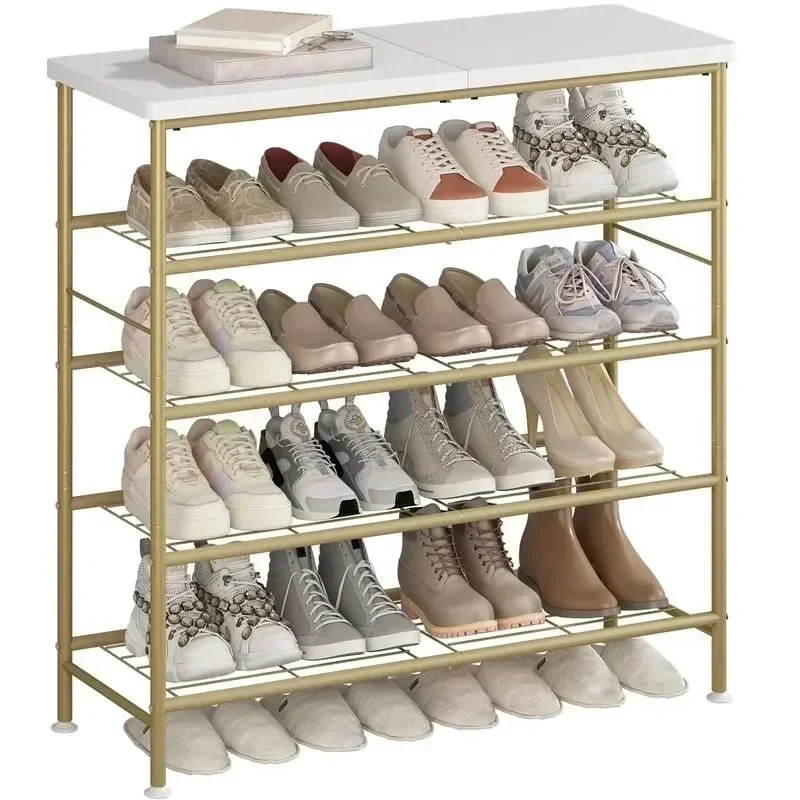 

Metal Shoe Rack Organizer, 5 Tier with MDF Top Board Shoe Shelf Storage Organizer, for Entryway, Hallway, and Closet