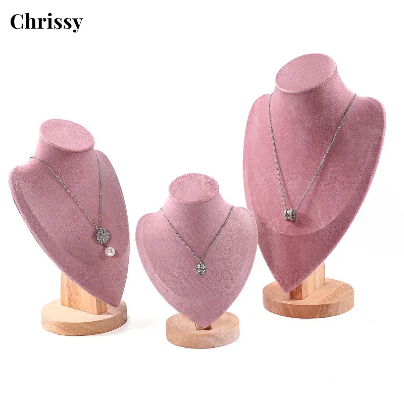 

Pink Velvet Necklace Jewelry Display Model Bust Stand for Home