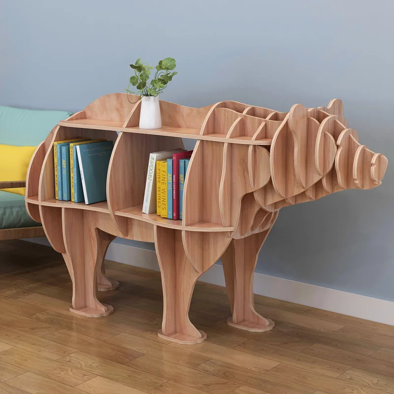 Brown bear animal shaped bookshelf, floor to floor shelf, minimalist living room, porch table, exhibition hall, themed window