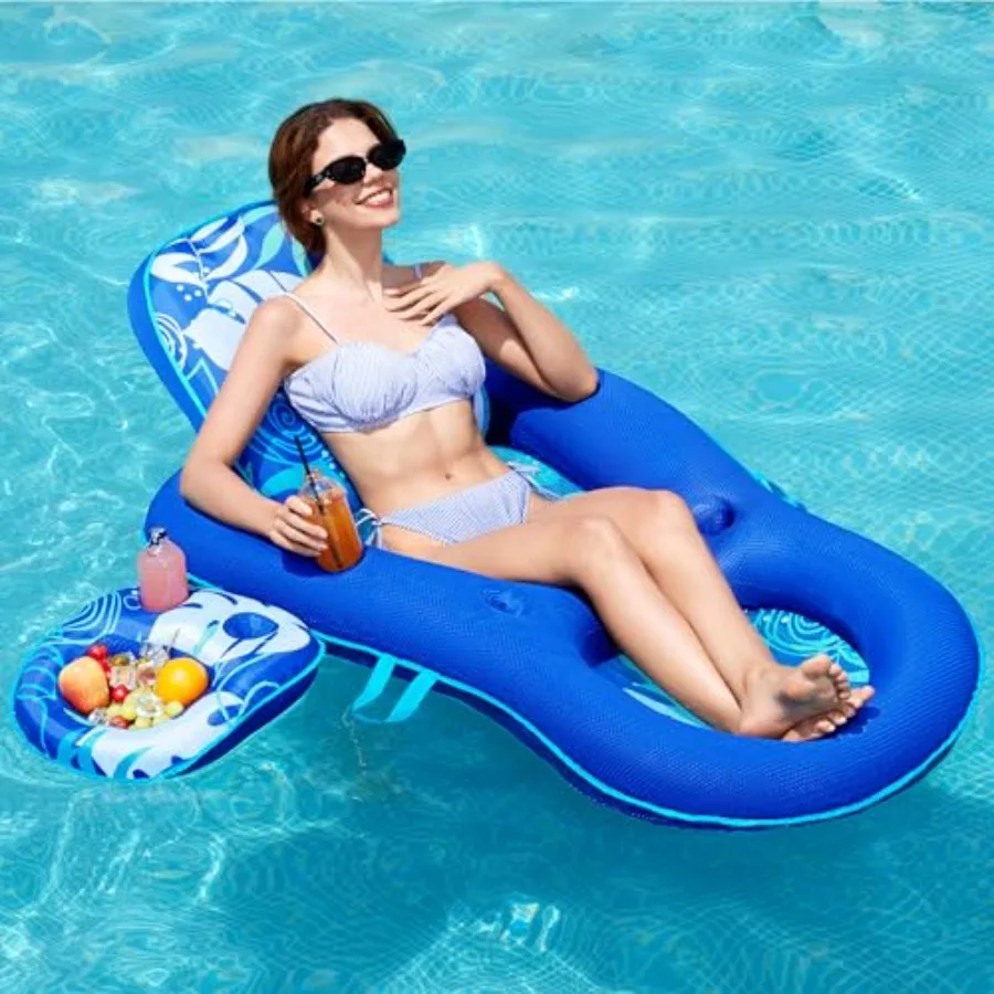 Pool Floats Lounger Adult, Fabric Pool Floaties Lounge Convertible 2-in-1 Floating Water Floaty with Cup Holders Adjustable Bac