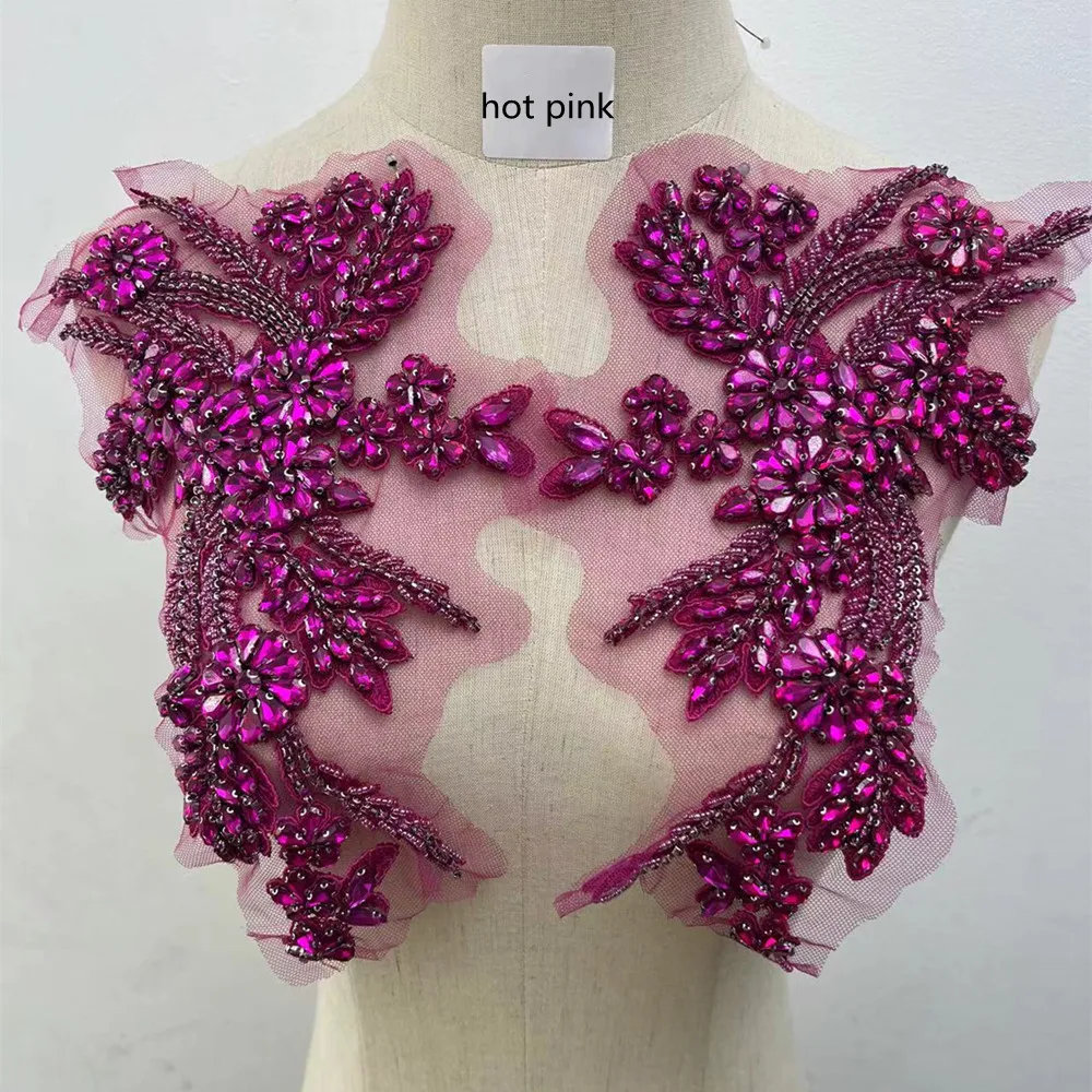 1 Paar Diamant-Strass-Applikationen zum Aufnähen für Hochzeits- und Abendgarderobe zur Dekoration – Detail 1