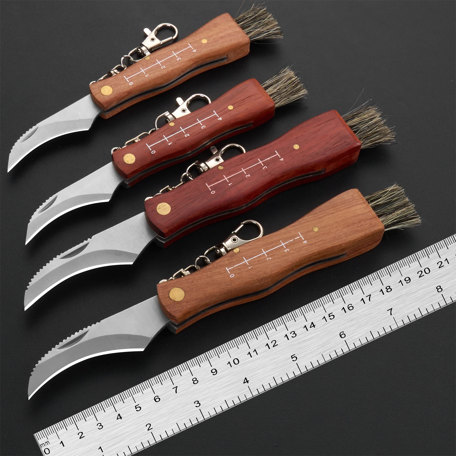 Cuchillo para exteriores de 1 pieza, cuchillo para champiñones de madera de palisandro, cuchillo plegable con cepillo, adecuado para senderismo, pesca, barbacoa, camping, corte