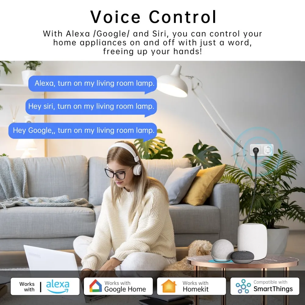 Matter WiFi Smart Socket 16/20A EU Home Appliance Outlet Mini Smart Plug Adapter APP Control Works with HomeKit Alexa Google image 5