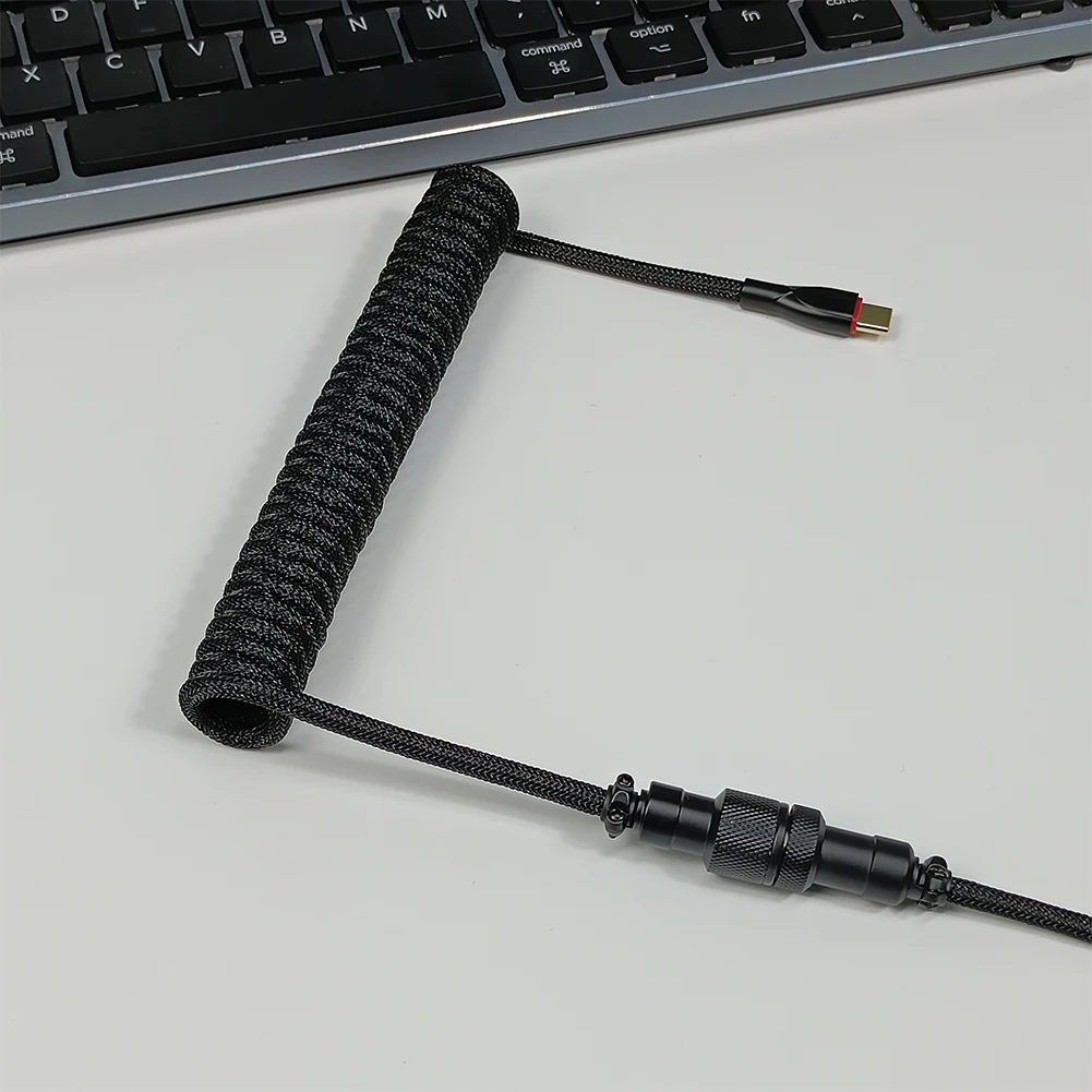 

Кабель-клавиатура Aviator 1,8 м, 2-в-1, Type-C на USB, авиационный разъем, позолоченный, спиральный паракорд, аксессуары для механических клавиатур