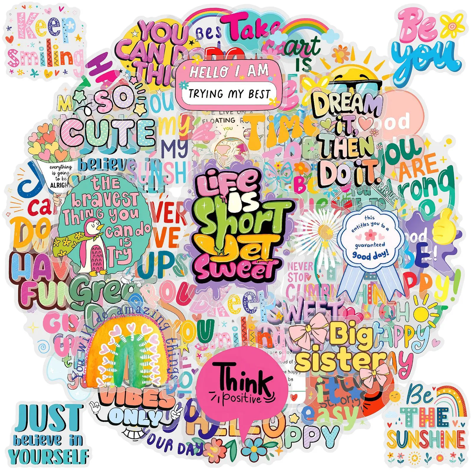 50 Stück INS-Style Bunte Motivations-Aufkleber auf Englisch, Dekoration für Gepäck, Handy, Gitarre, Scrapbook, Wasserfeste Aufkleber, Kinderspielzeug