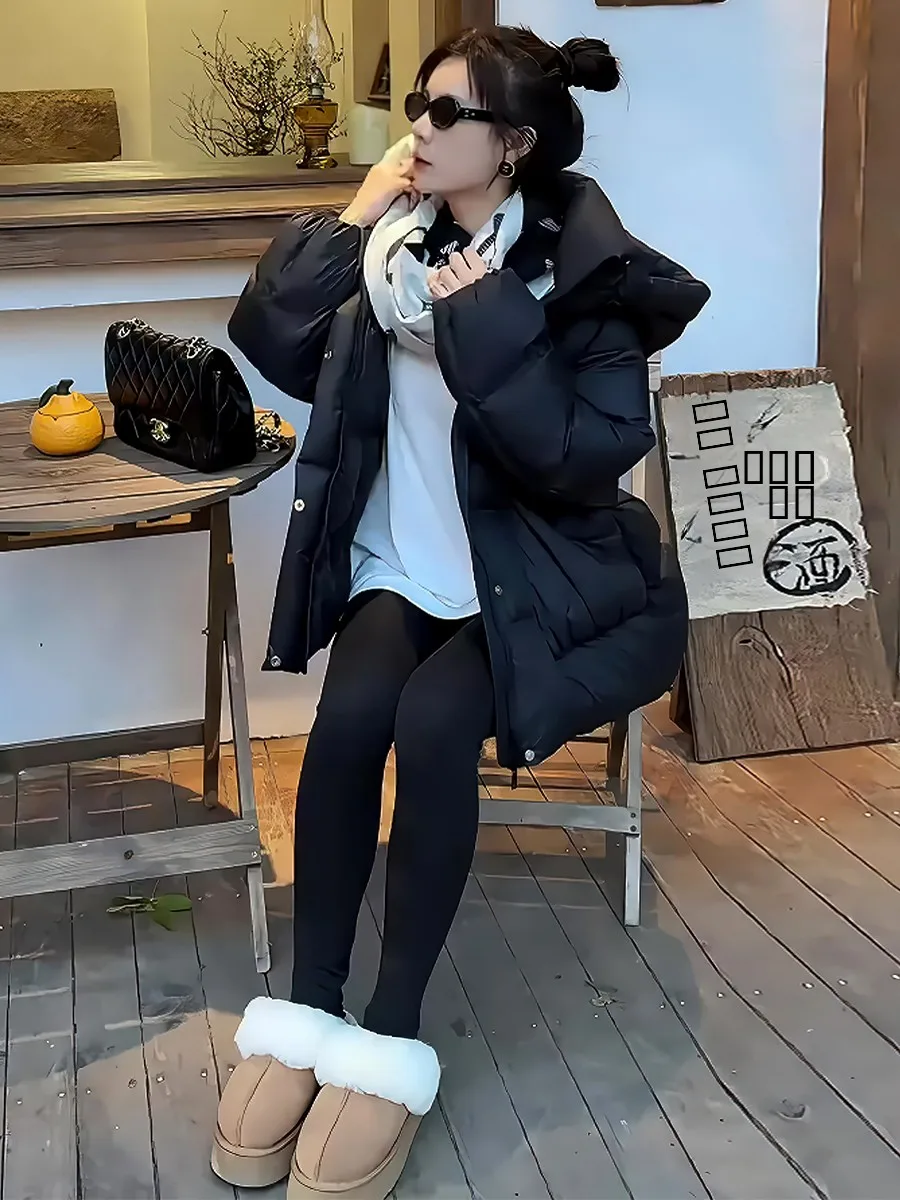 Chaqueta de Plumón para Mujer, Color Blanco, con Capucha, Abrigo de Invierno Cálido, Estilo Dulce y Elegante, Largo Regular, Sin Marca