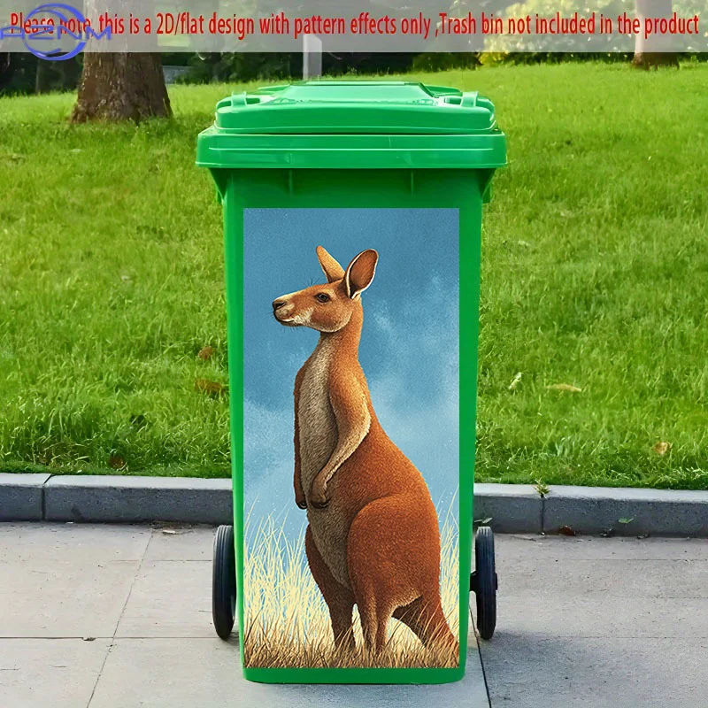 2D Flat Printing 1pc 2D Pattern Printed Kitchen Trash Can Sticker, xcm, Kangaroo in the Grassland Looking into the Distance Th