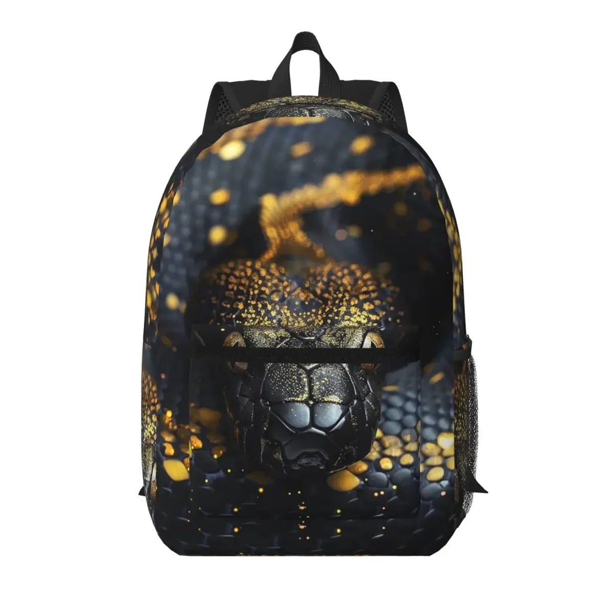 Black Gold Scary Snake Student Backpack School Bag Hiking Travel Daypack for Men Women Bookbag Shoulder Bags