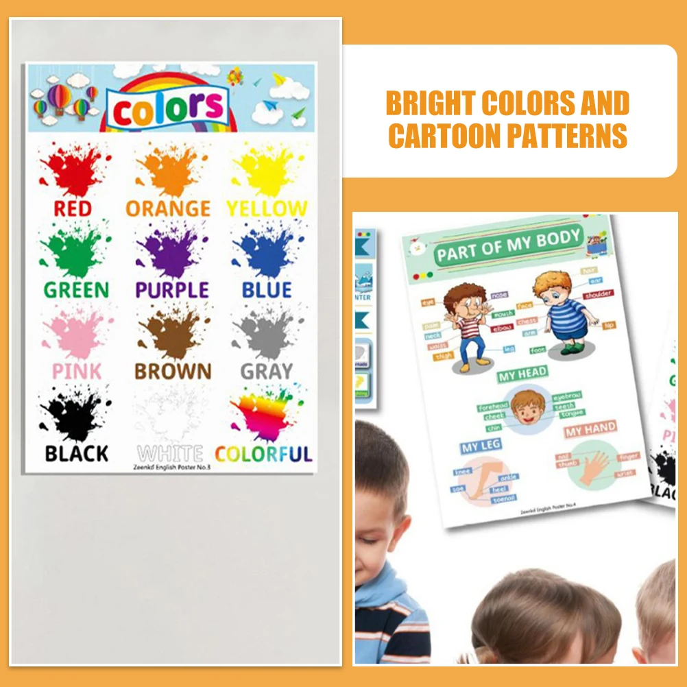 

12 Sheets English Learning Posters Cognitive Shapes Wear resistant Preschool Educational Wall Charts Teaching Tool Household