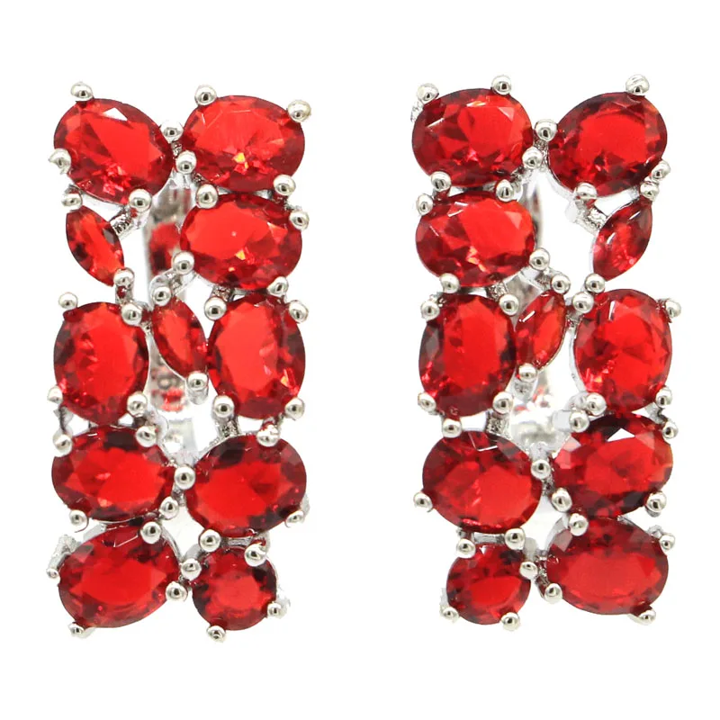 

Buy 4 Get 1 Free 22x10mm Prevent Allergy Red Blood Ruby White Sapphire Gift For Woman's Engagement Silver Earring