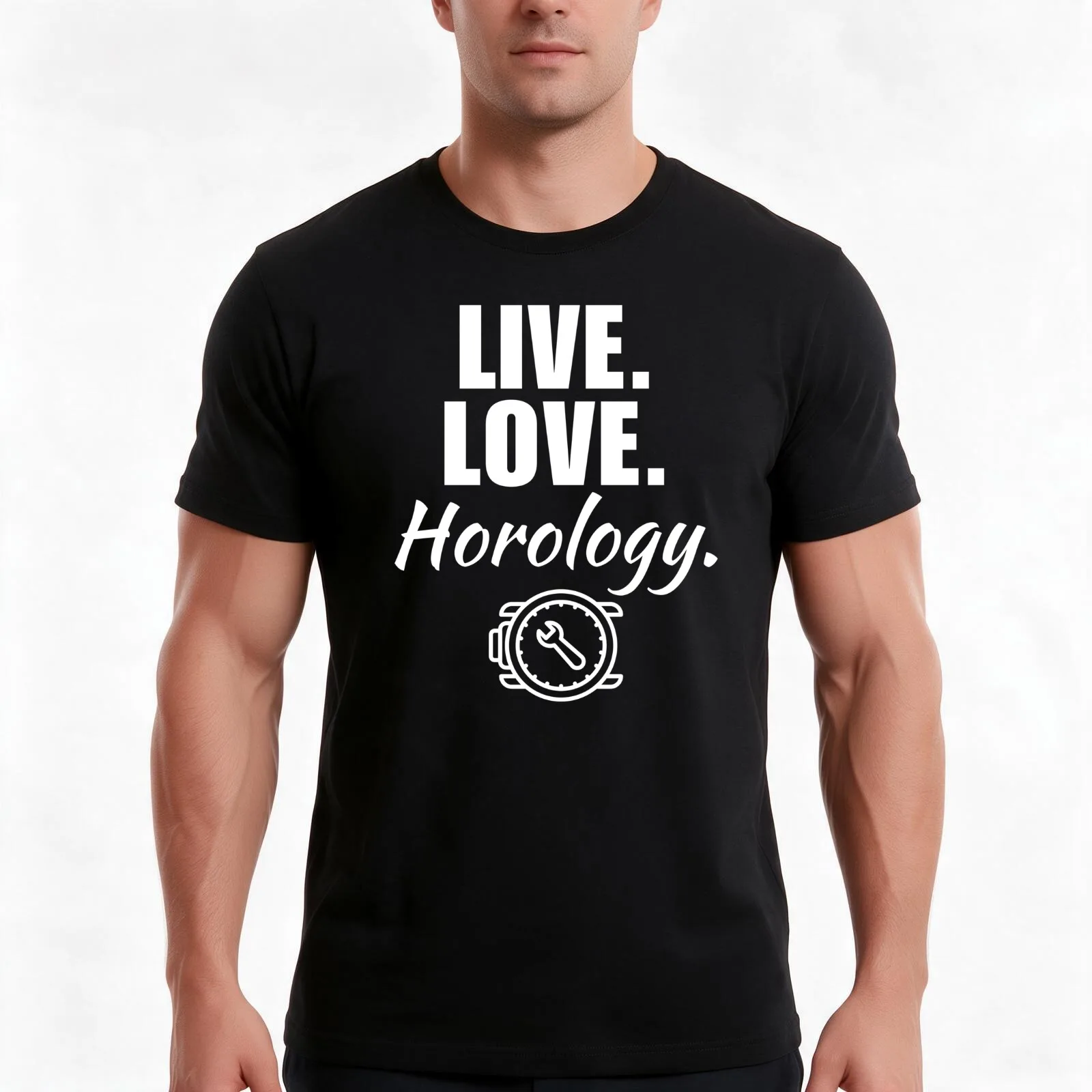 Live, love, horology. Horologist, watch maker or collector lover T-Shirt, Summer Casual Cotton Tee, Oversized Streetwear Tops