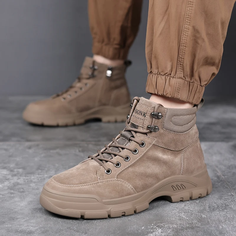 

High Quality Leather Boots Men's Cowboy Boots Combat Tactical Leather Casual Designer Luxury Outdoor Thick Soled Ankle Sneakers