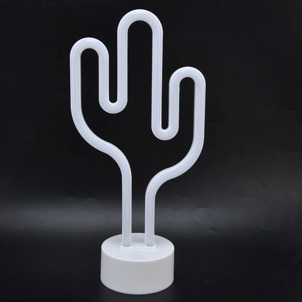 Desert Plant Neon Sign Battery Operated with Base Holder Neon Night Light Green Light LED Light Source Desktop Neon Light