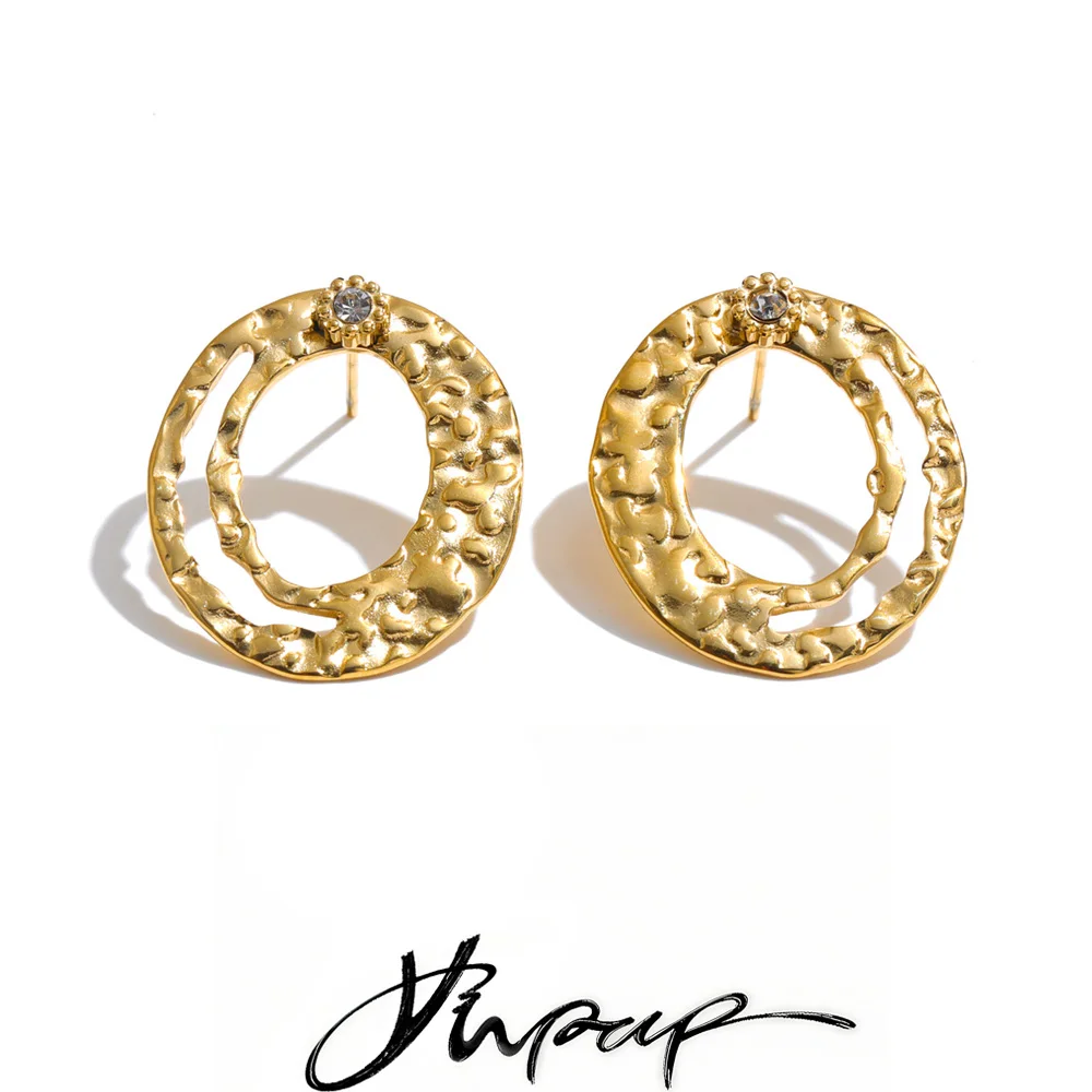 Yhpup Stainless Steel Hollow Round Stud Earrings for Women Prevent Allergy Popular Minimalist Daily Jewelry Accessories