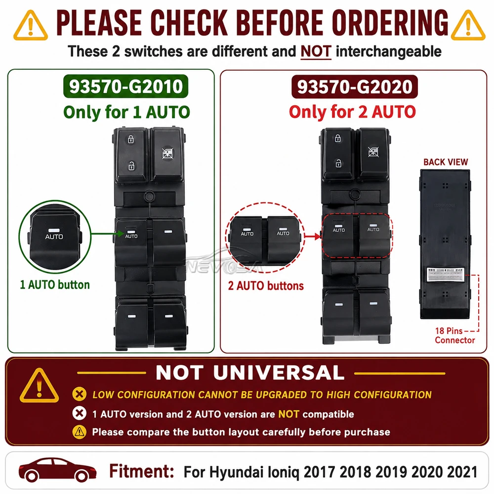NEVOSA Für Hyundai Ioniq 2017 2018 2019 2020 2021 Vorne Links Elektrische Power Master Fenster Schalter 93570-G2020 93570-G20204X Teile – Detail 3